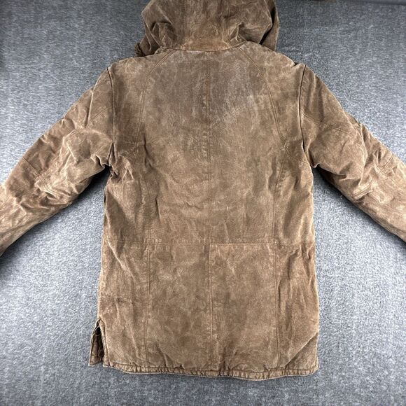 St Johns Bay Washable Suede Coat Womens Sz S 100% Leather Faux Fur Lined Hooded - Picture 4 of 10